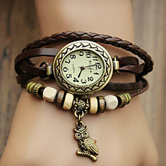 Women's Watch Bohemian Owl Pendant Leather Band Bracelet(Random Color)