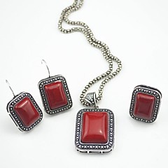 Toonykelly Vintage Antique Silver Red Turquoise Stone (Necklace Earring Adjustable Ring) Jewelry Set